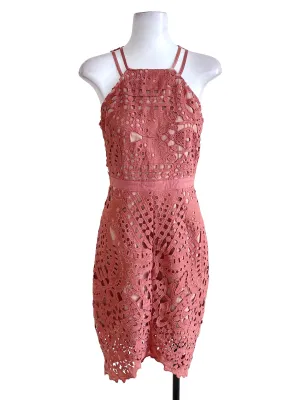Salmon Pink Lace Sheath Dress