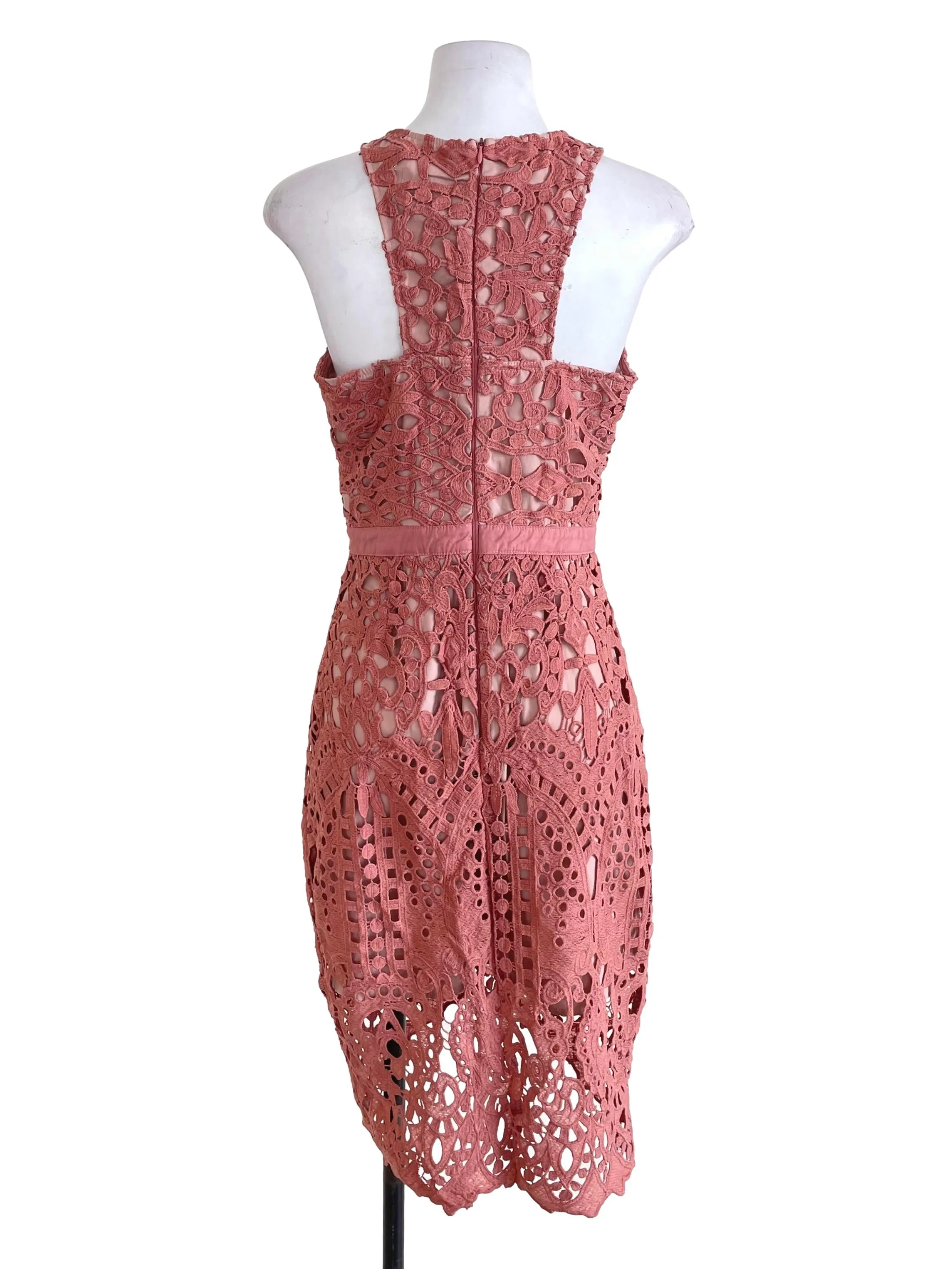 Salmon Pink Lace Sheath Dress
