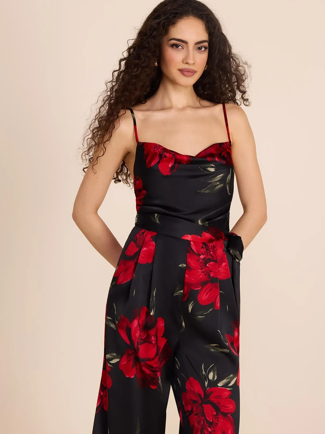Satin Floral Culotte Jumpsuit