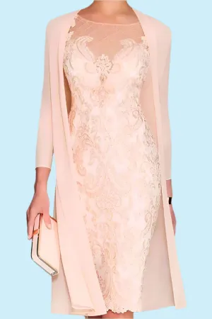 Scoop Neck Sheath 3/4 Sleeves Mother Of The Bride Dresses with Lace Appliques