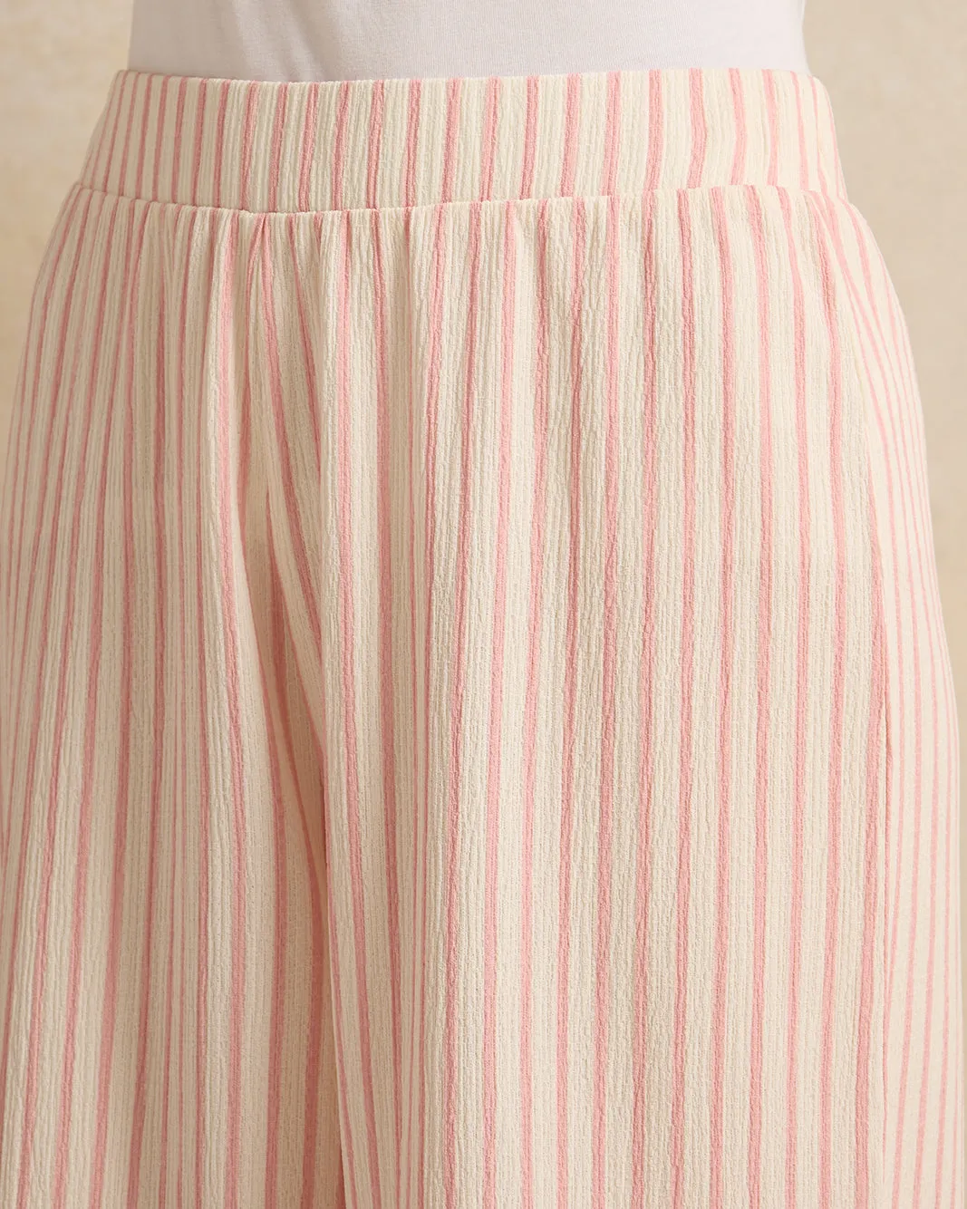 Senior Girls Cream And Pink Striped Crepe Culottes