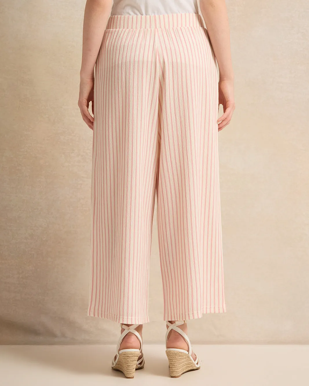 Senior Girls Cream And Pink Striped Crepe Culottes