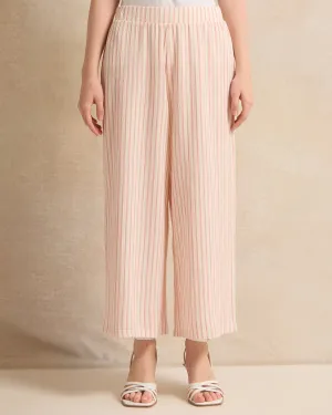 Senior Girls Cream And Pink Striped Crepe Culottes