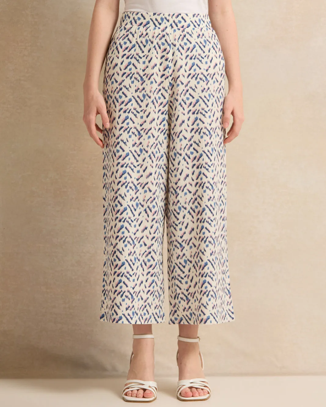 Senior Girls White And Blue Ditsy Print Crepe Culottes