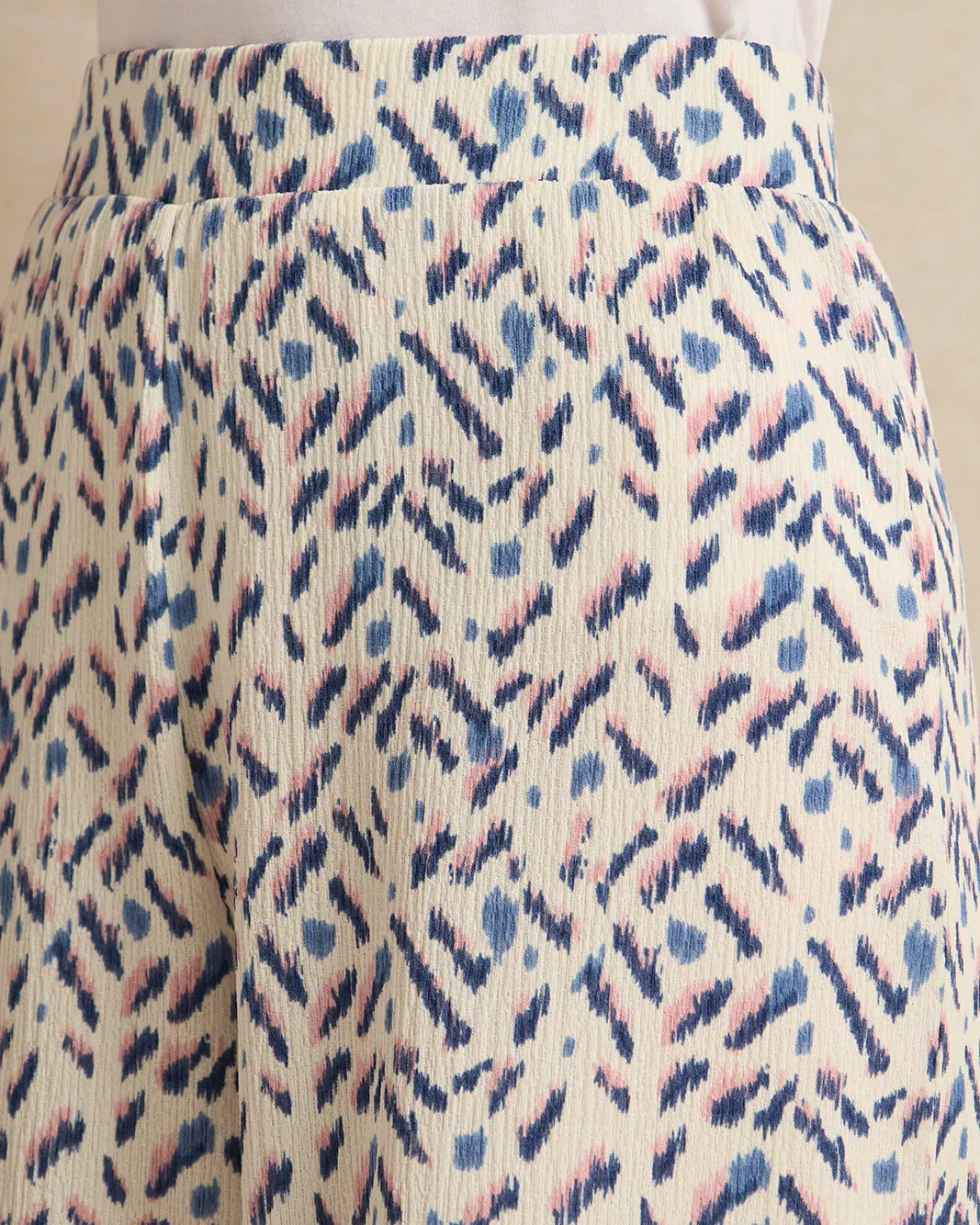 Senior Girls White And Blue Ditsy Print Crepe Culottes