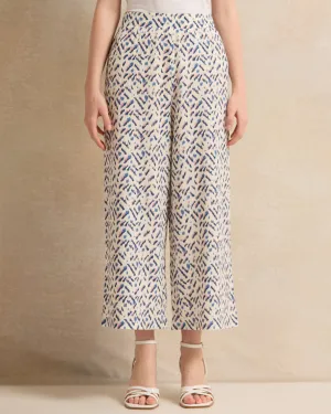 Senior Girls White And Blue Ditsy Print Crepe Culottes