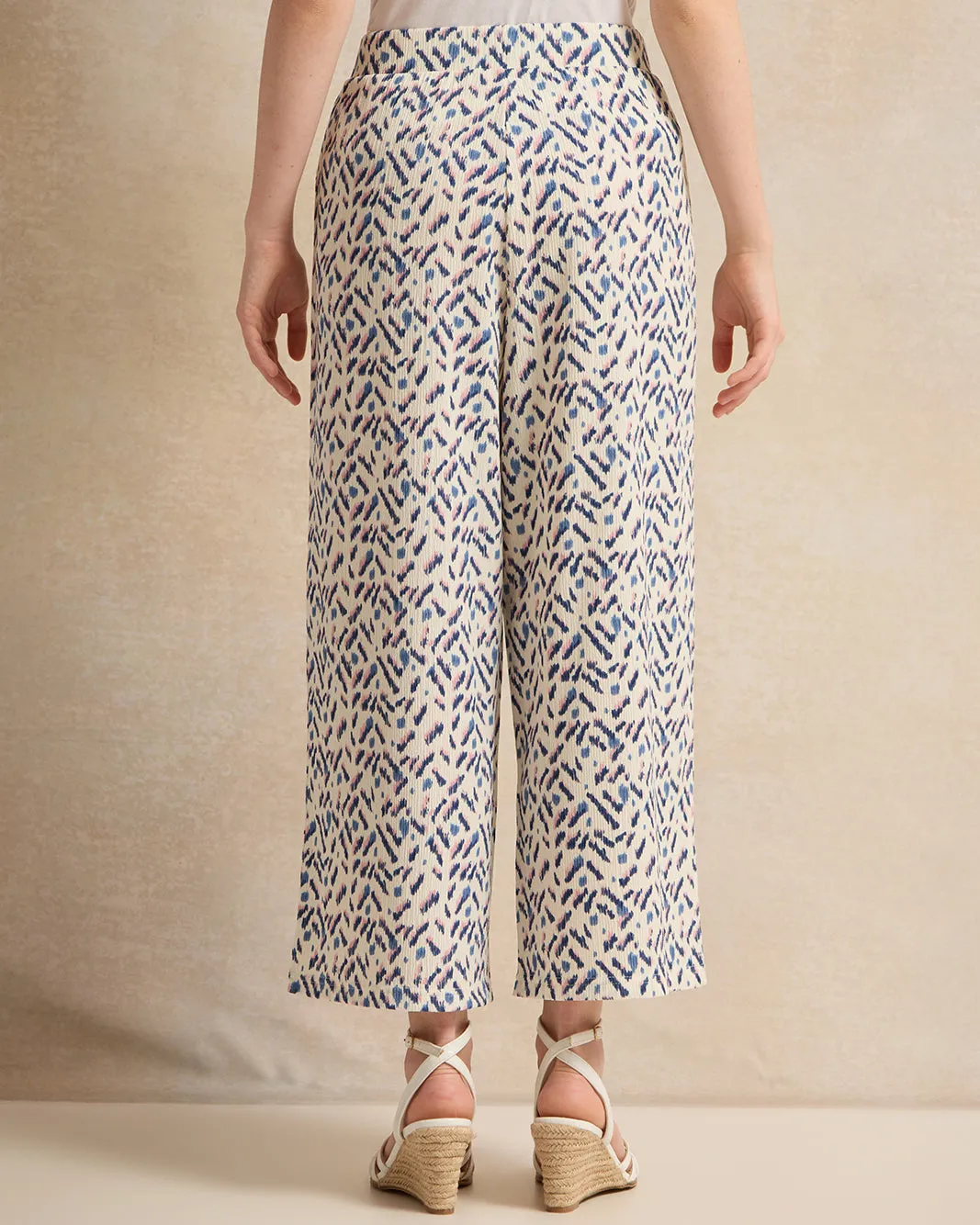 Senior Girls White And Blue Ditsy Print Crepe Culottes