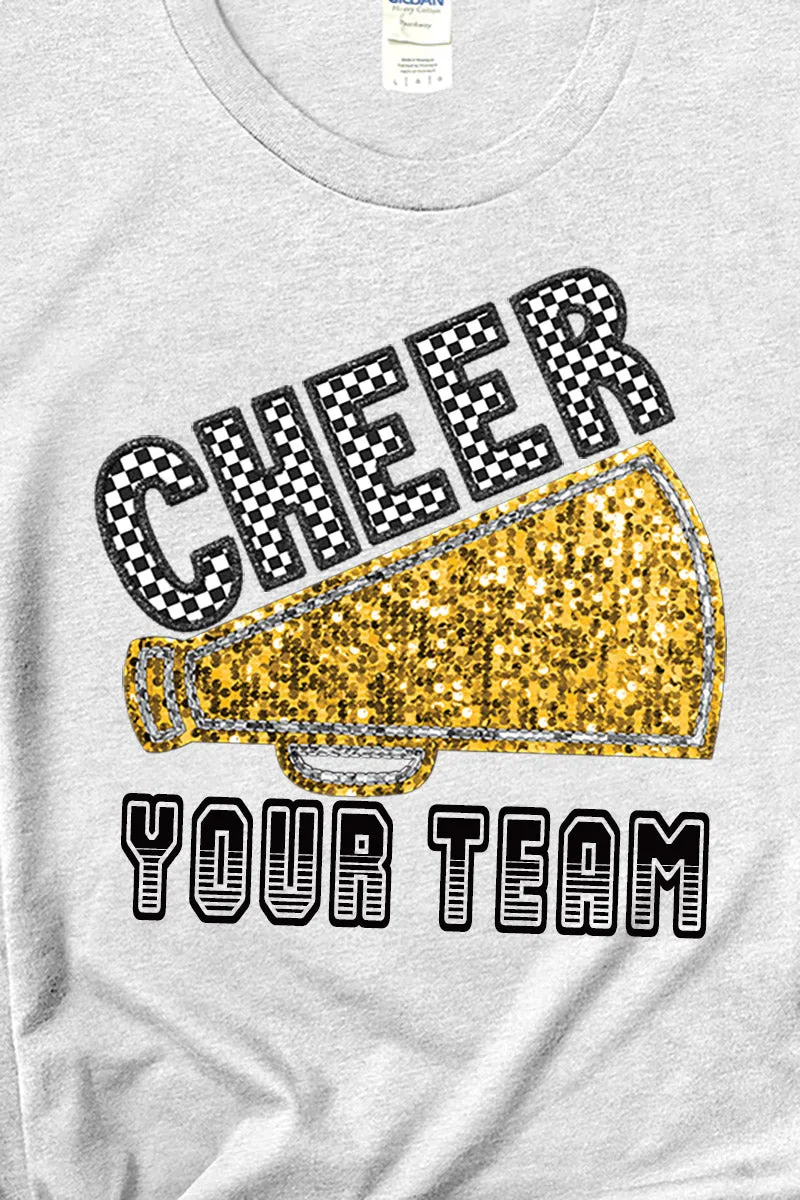 Sequin Gold Cheer Your Team Short Sleeve Relaxed Fit T-Shirt