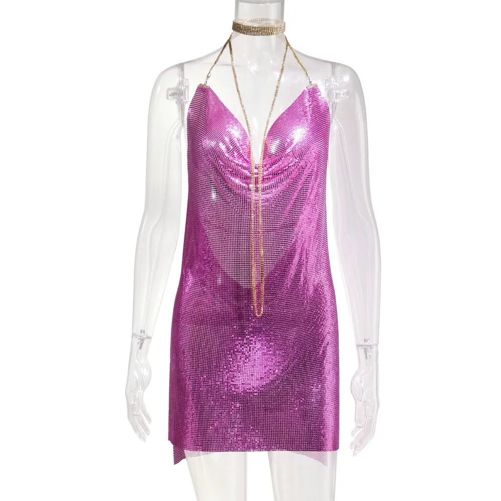 Sexy Backless Y2K Metal Party Dress