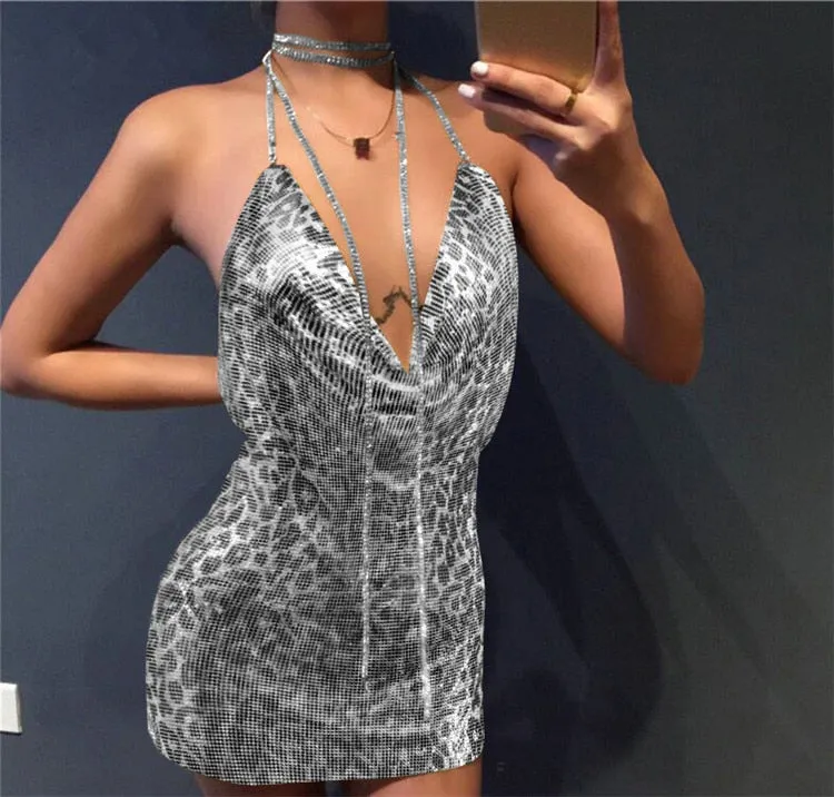 Sexy Backless Y2K Metal Party Dress