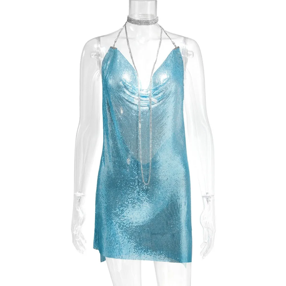 Sexy Backless Y2K Metal Party Dress