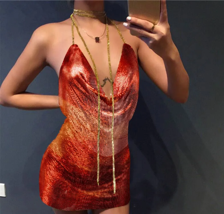 Sexy Backless Y2K Metal Party Dress