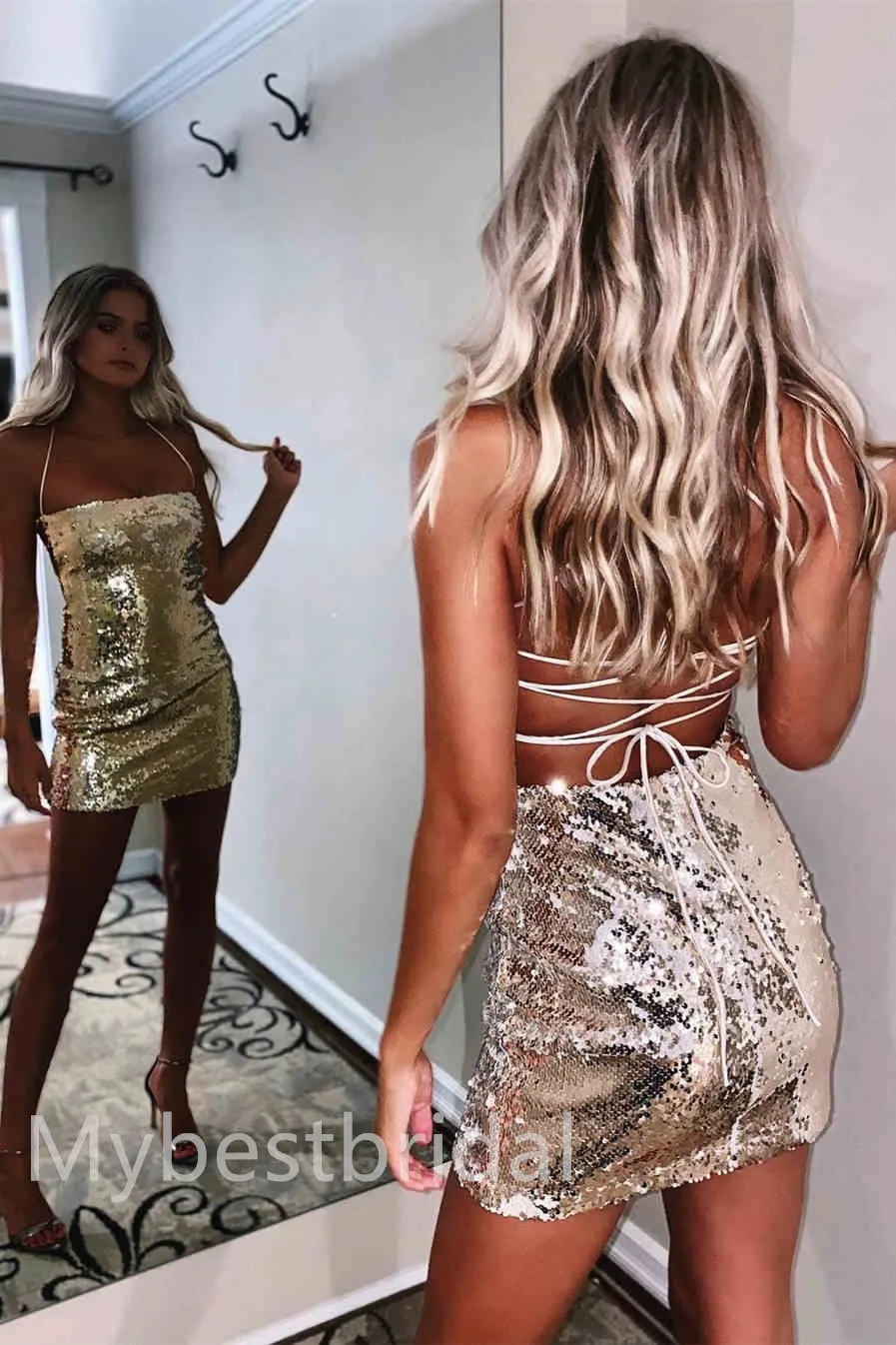 Sexy Halter Sleeveless Sheath Short Mini Homecoming Dress,  HDS0146