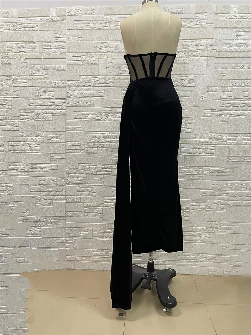 Sexy Off-the-shoulder Velvet Long Lady Vintage Elegant Party Dress