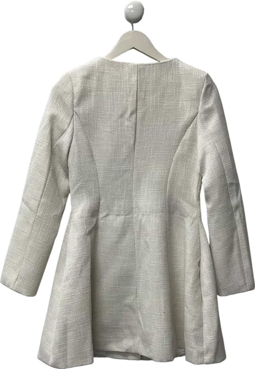 SHEIN White Round Neck Button Closure Long Sleeve Short Dress UK S