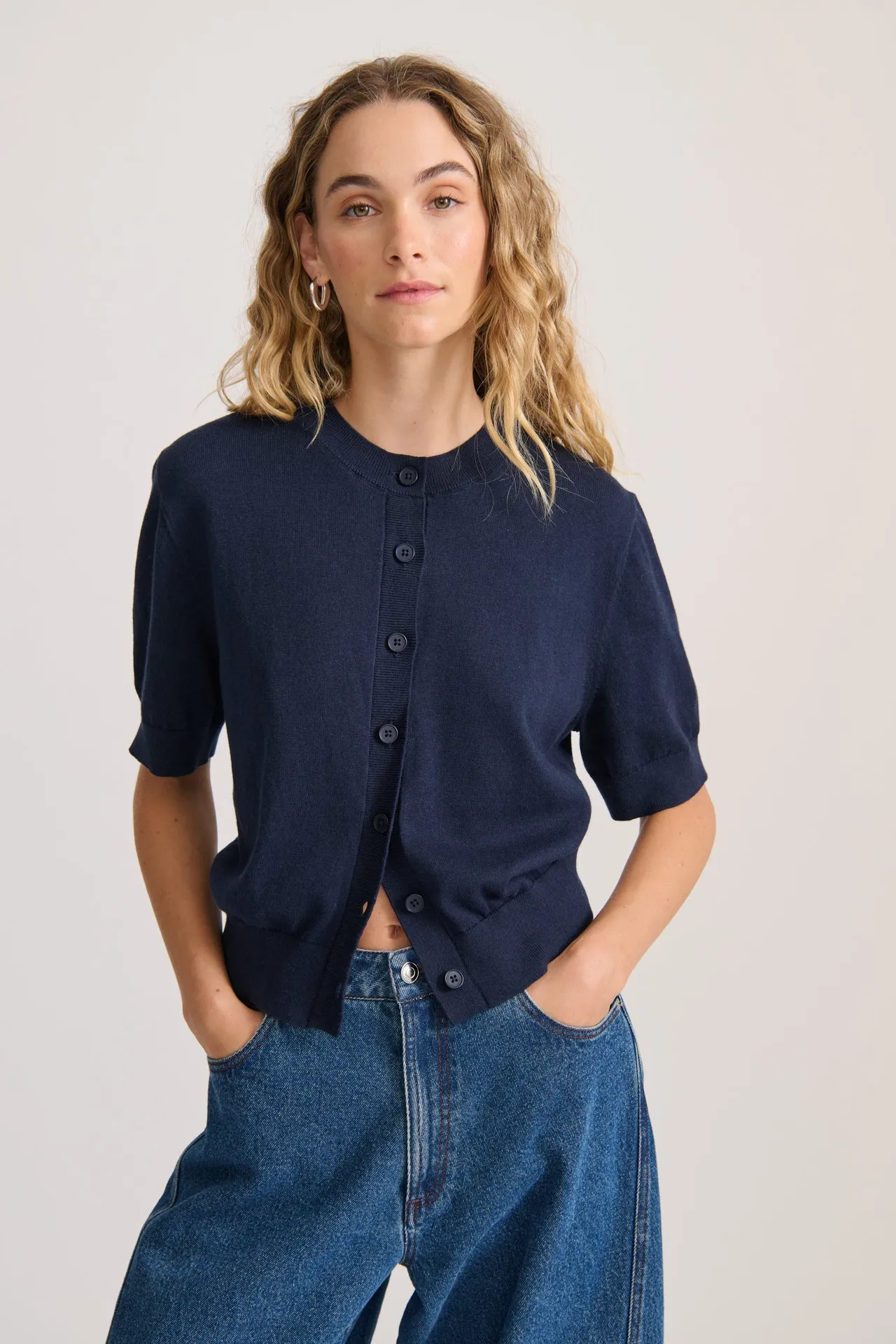 SHORT SLEEVE CARDIGAN NAVY