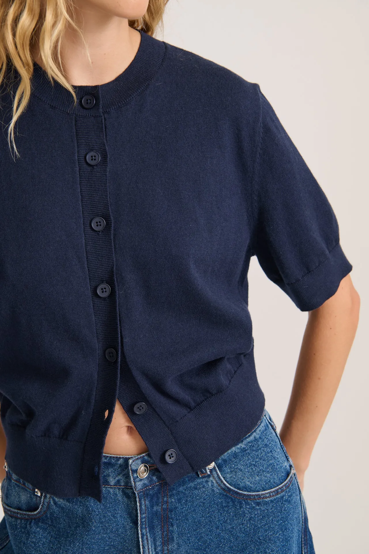 SHORT SLEEVE CARDIGAN NAVY