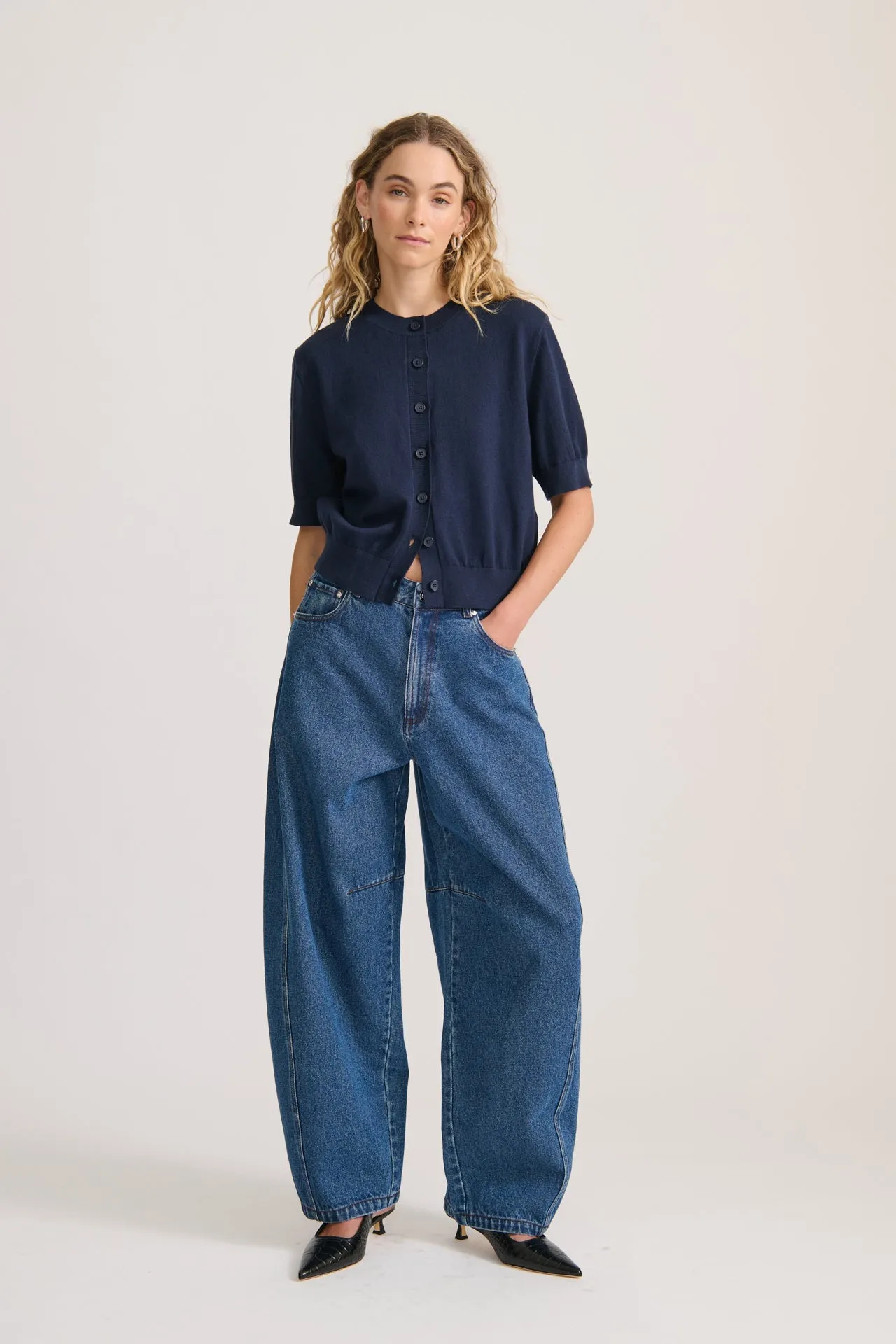 SHORT SLEEVE CARDIGAN NAVY