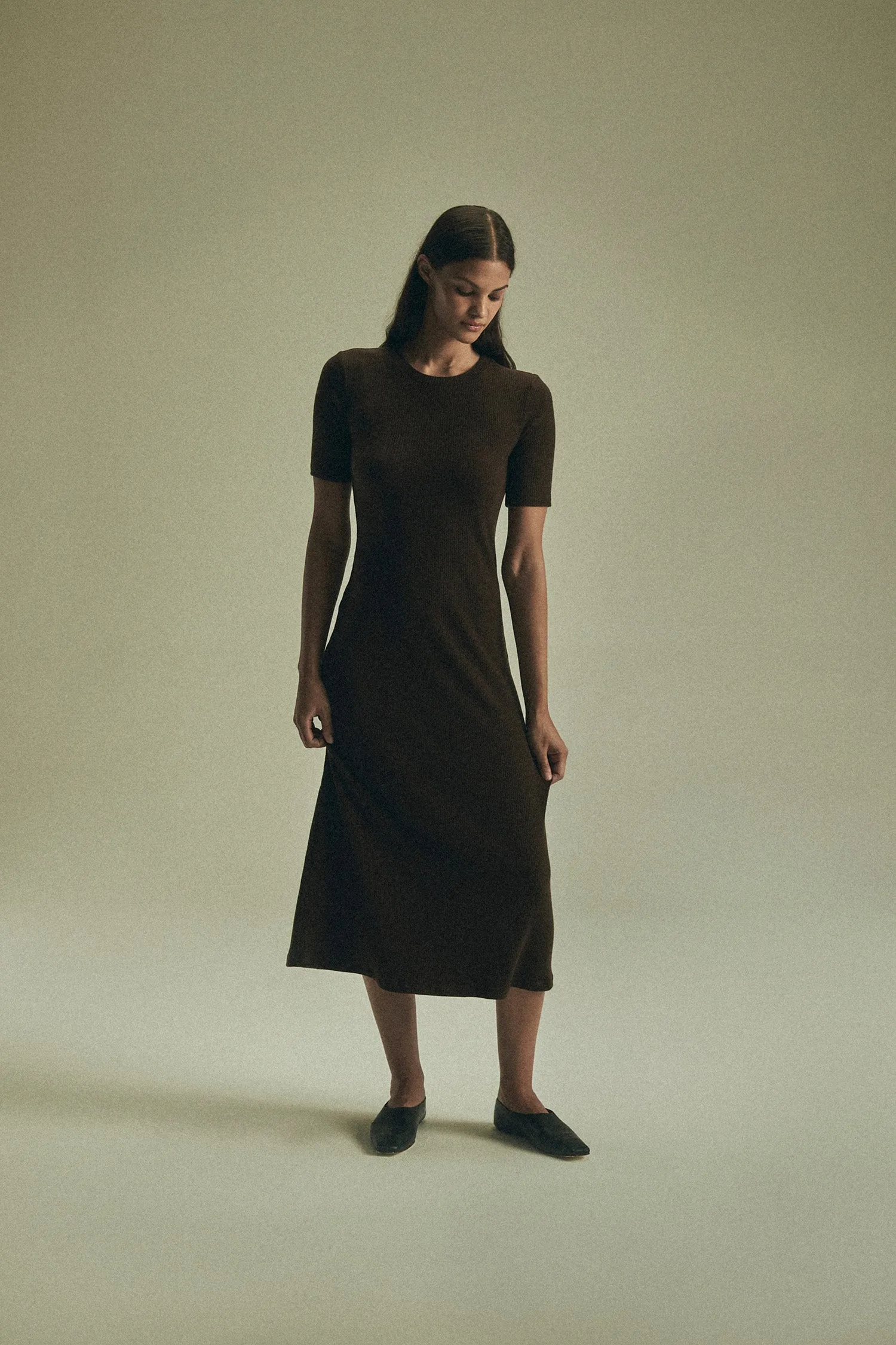 Short-Sleeve Midi Dress in Tencel Rib Knit