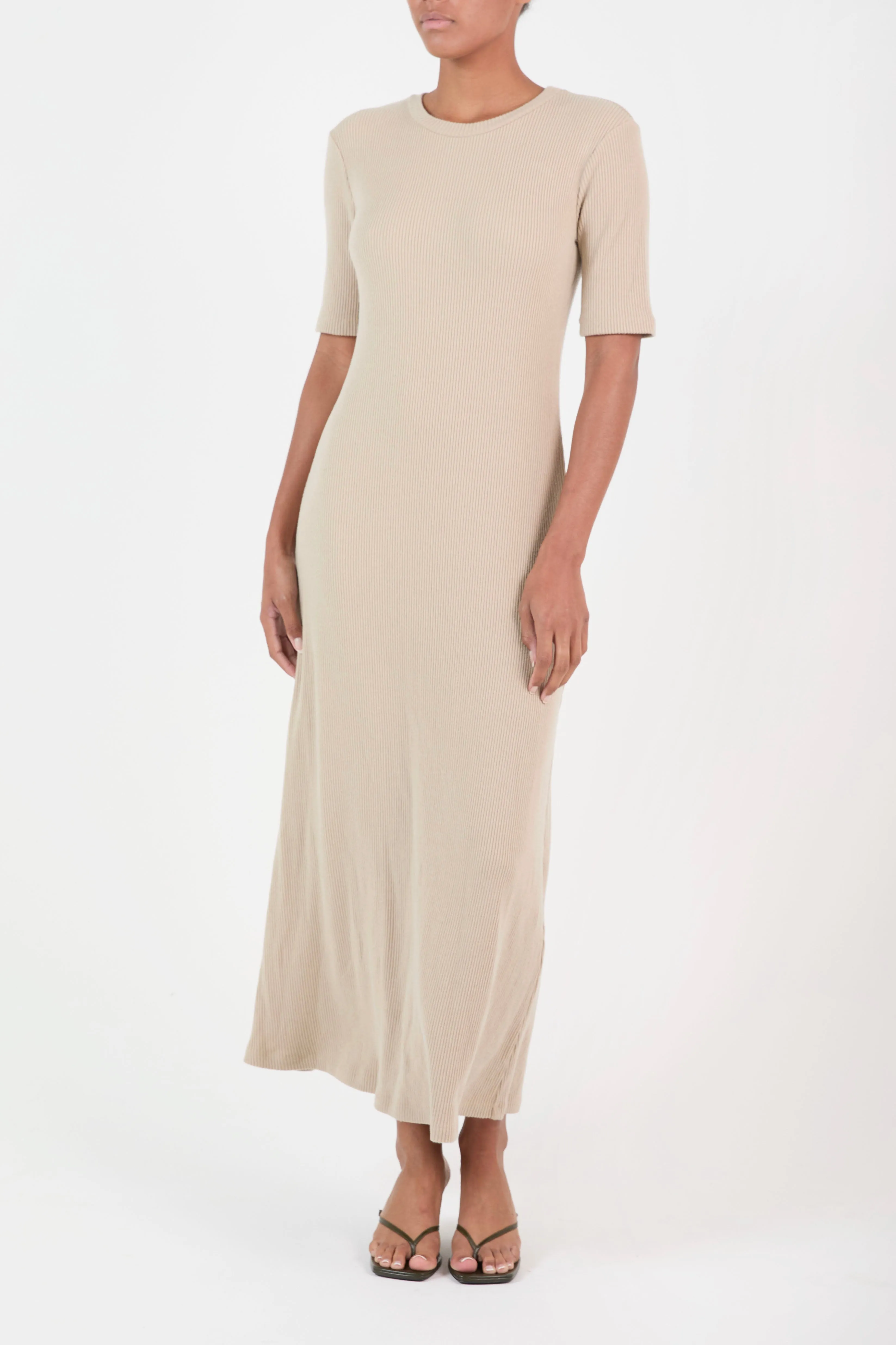 Short-Sleeve Midi Dress in Tencel Rib Knit