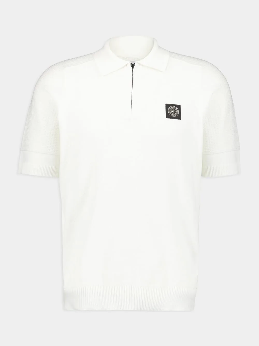 Short-Sleeve White Polo Knit