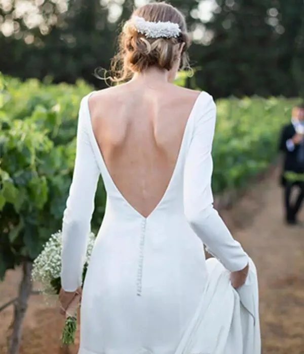 Simple Modest Long Sleeves Sheath Bridal Dresses Country Wedding Dress, MW515