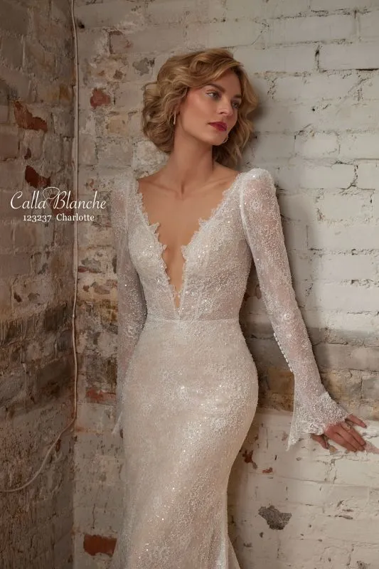 Size 10 Calla Blanche 123237 Charlotte Ivory/Light Nude Gown