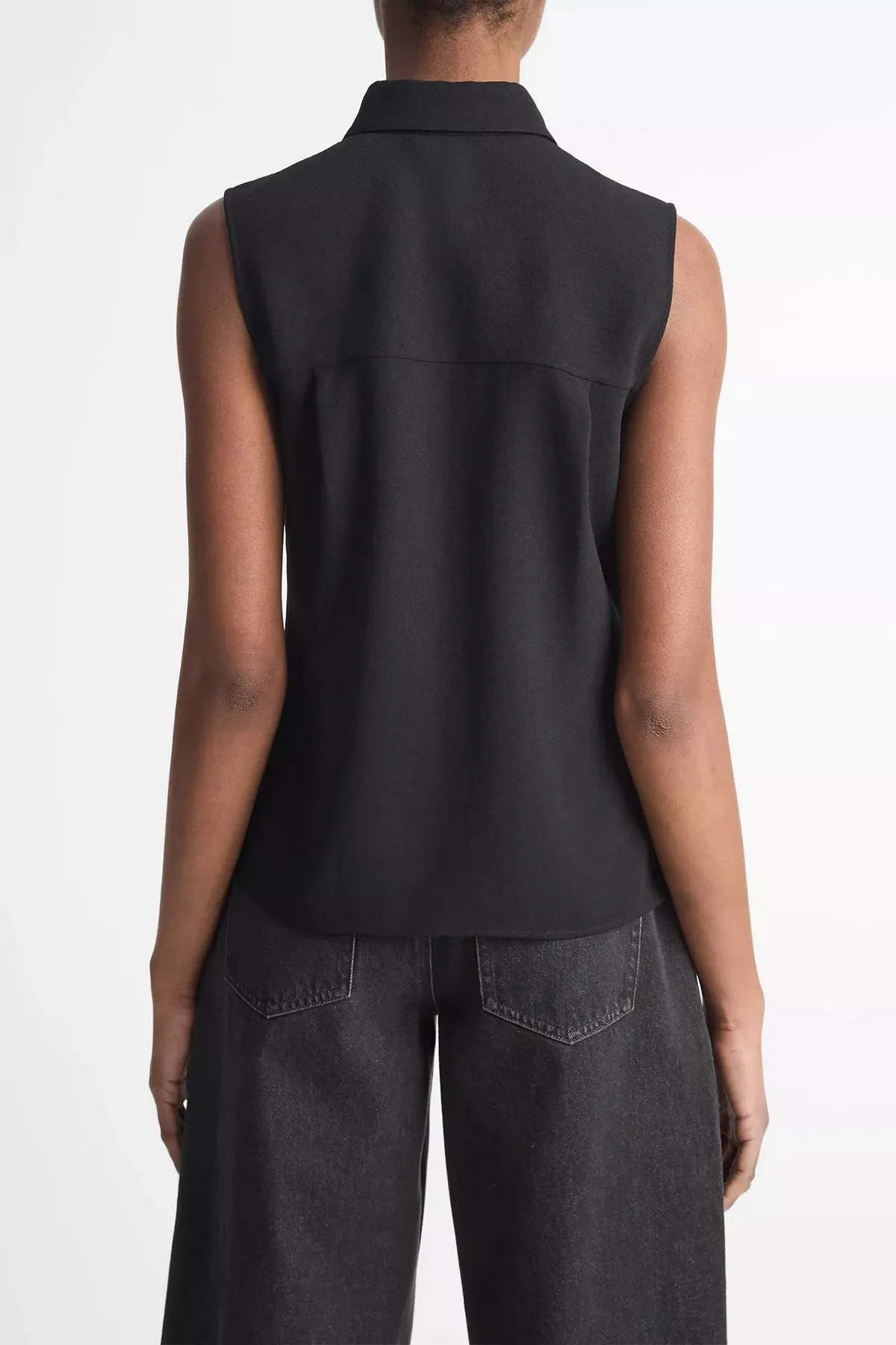 Sleeveless Button-Front Shirt in Black