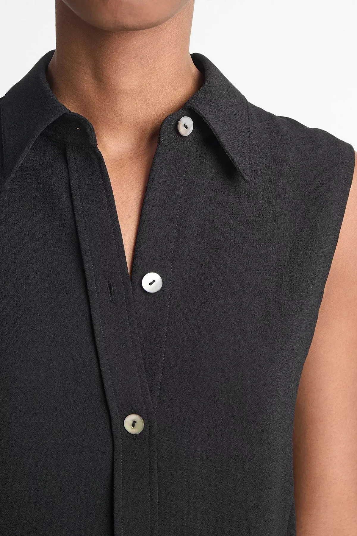Sleeveless Button-Front Shirt in Black