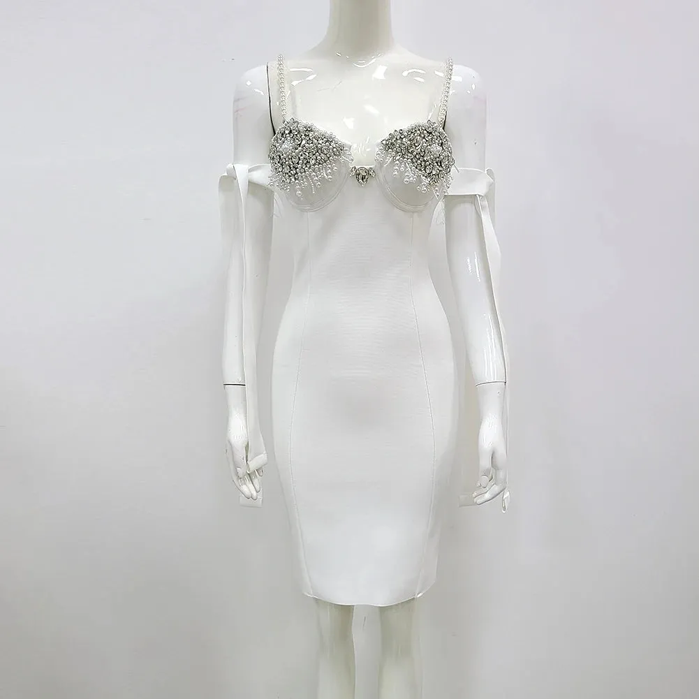 Strapless Bandage Bodycon Dress with Spaghetti Straps