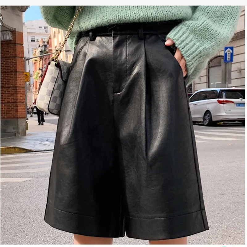 StreetLuxe High Waist Faux Leather Pleated Culottes
