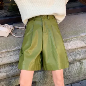 StreetLuxe High Waist Faux Leather Pleated Culottes