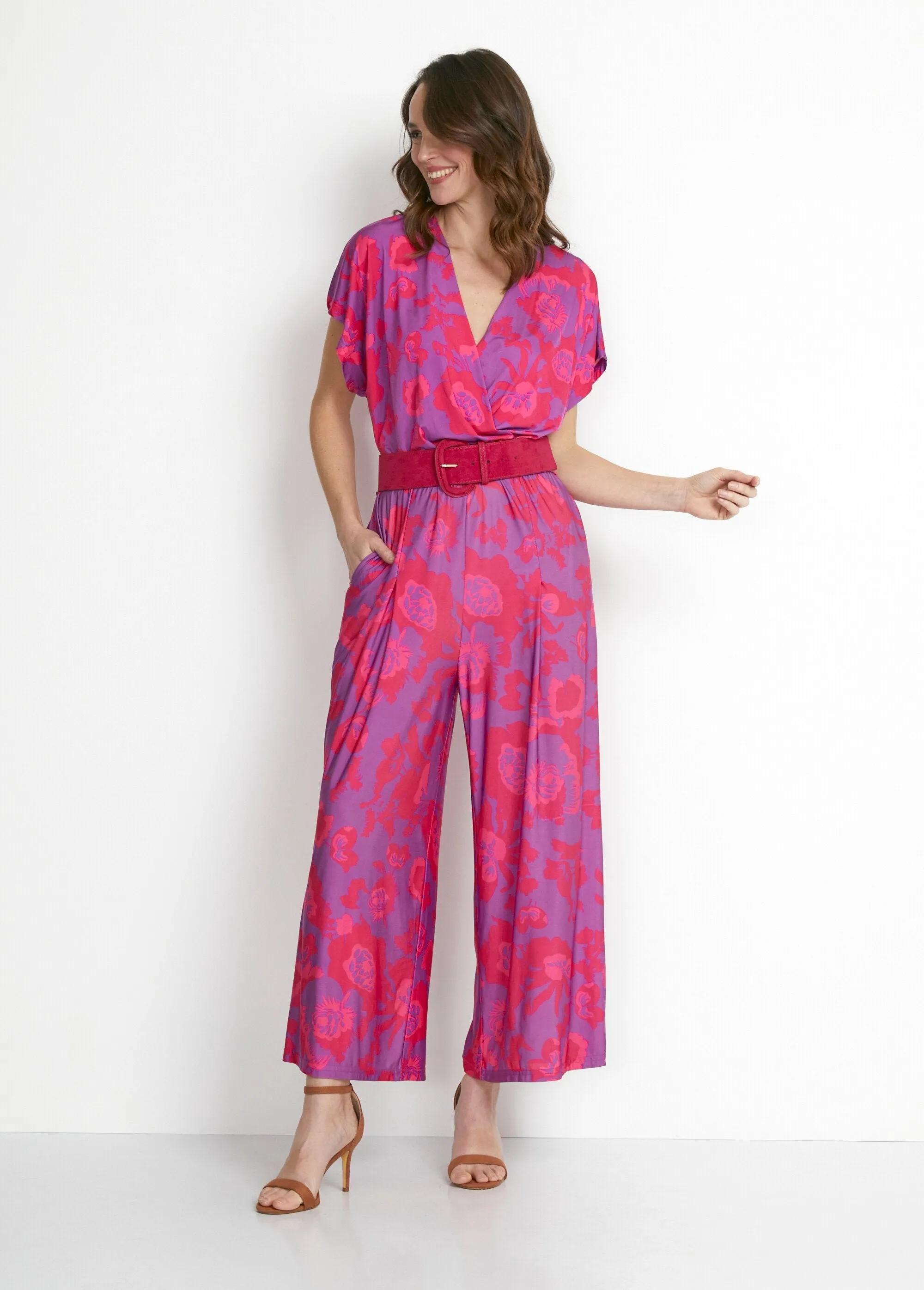 Stretch mesh culottes jumpsuit