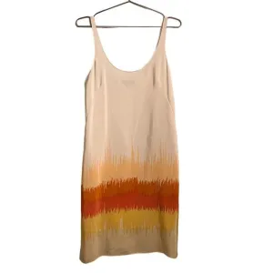 Tibi Off White with Sunset Color Trim Silk Tank Sheath Midi Dress 4