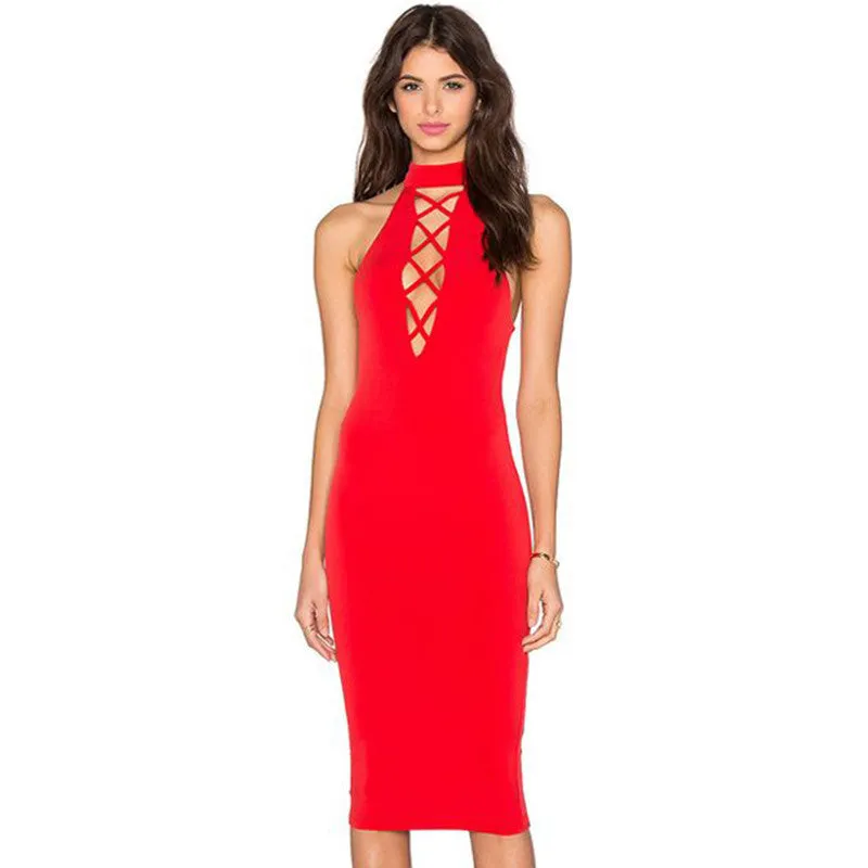 Tie Up Party Sexy Criss-cross Sleeveless Bandage Dress