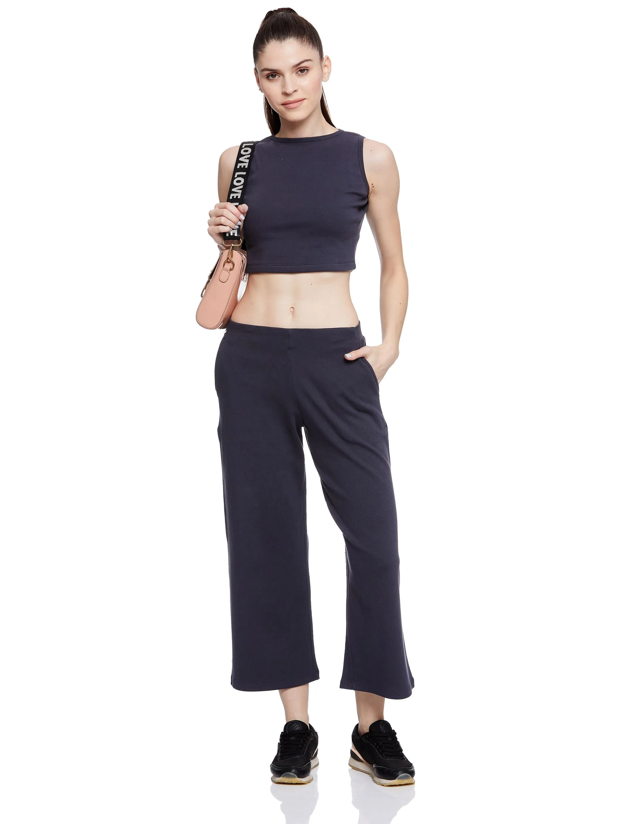 TOP STITCHED JERSEY CULOTTES (DARK GREY)