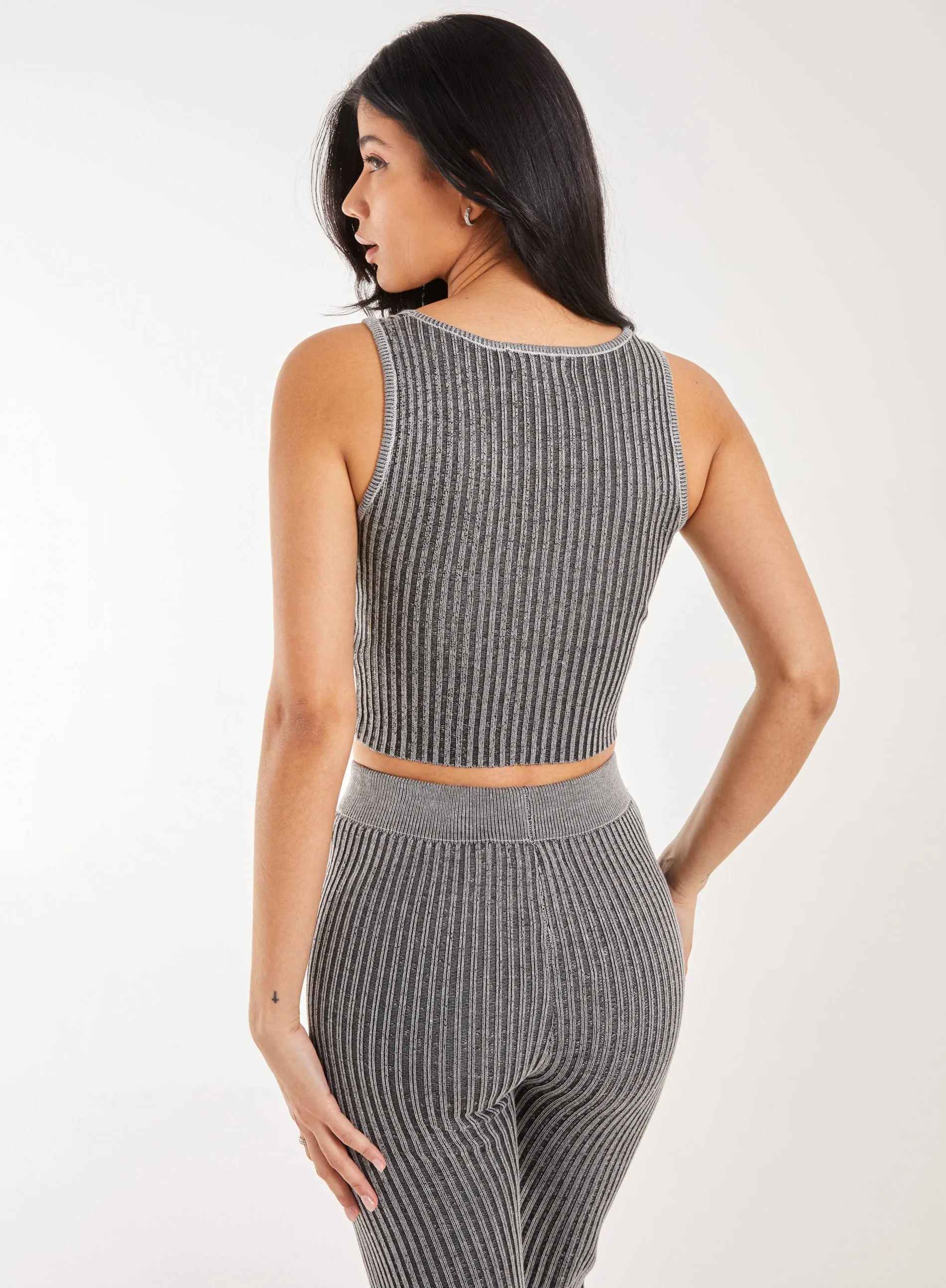 Two Tone Rib Corset Detail Top