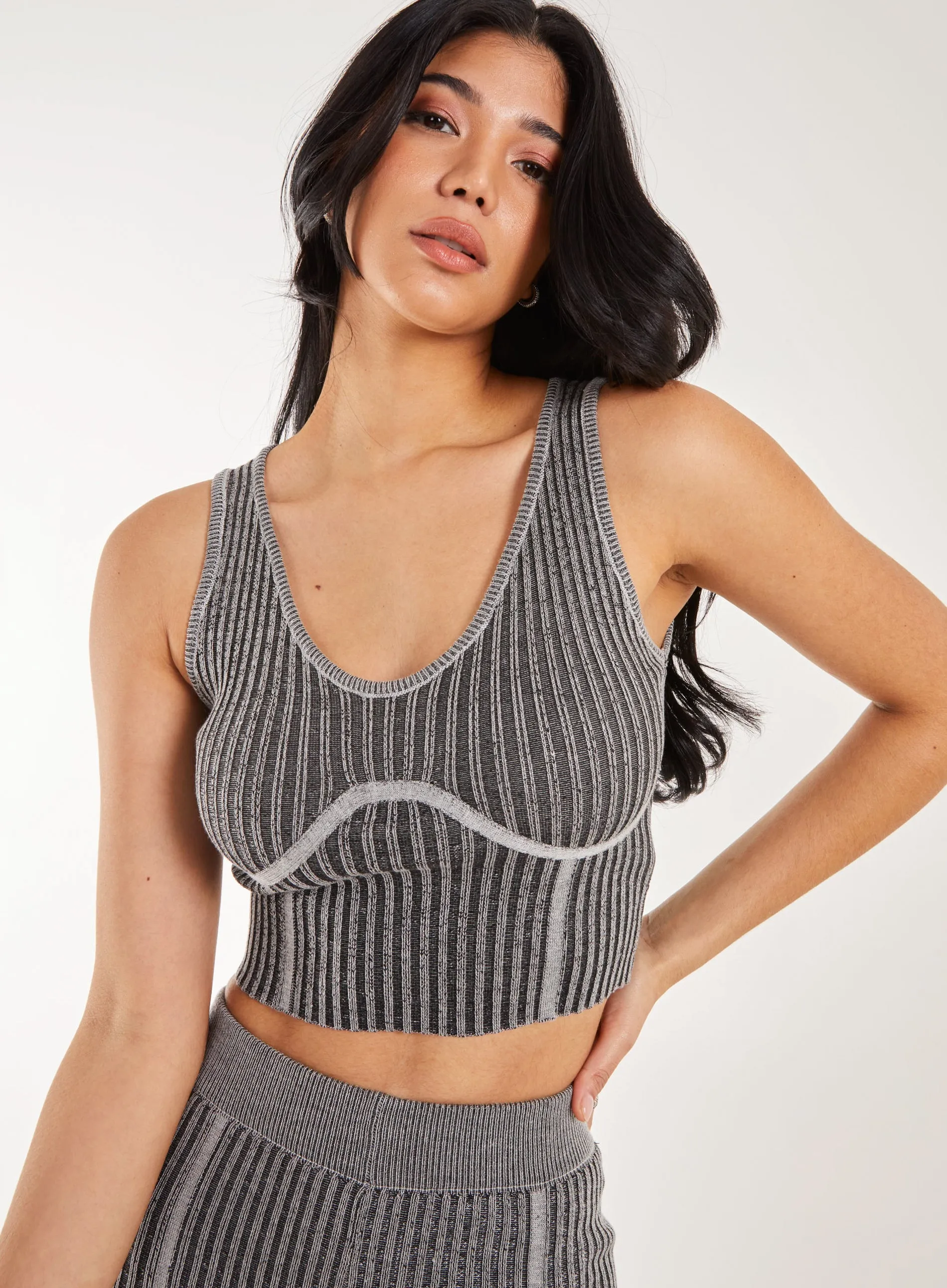 Two Tone Rib Corset Detail Top