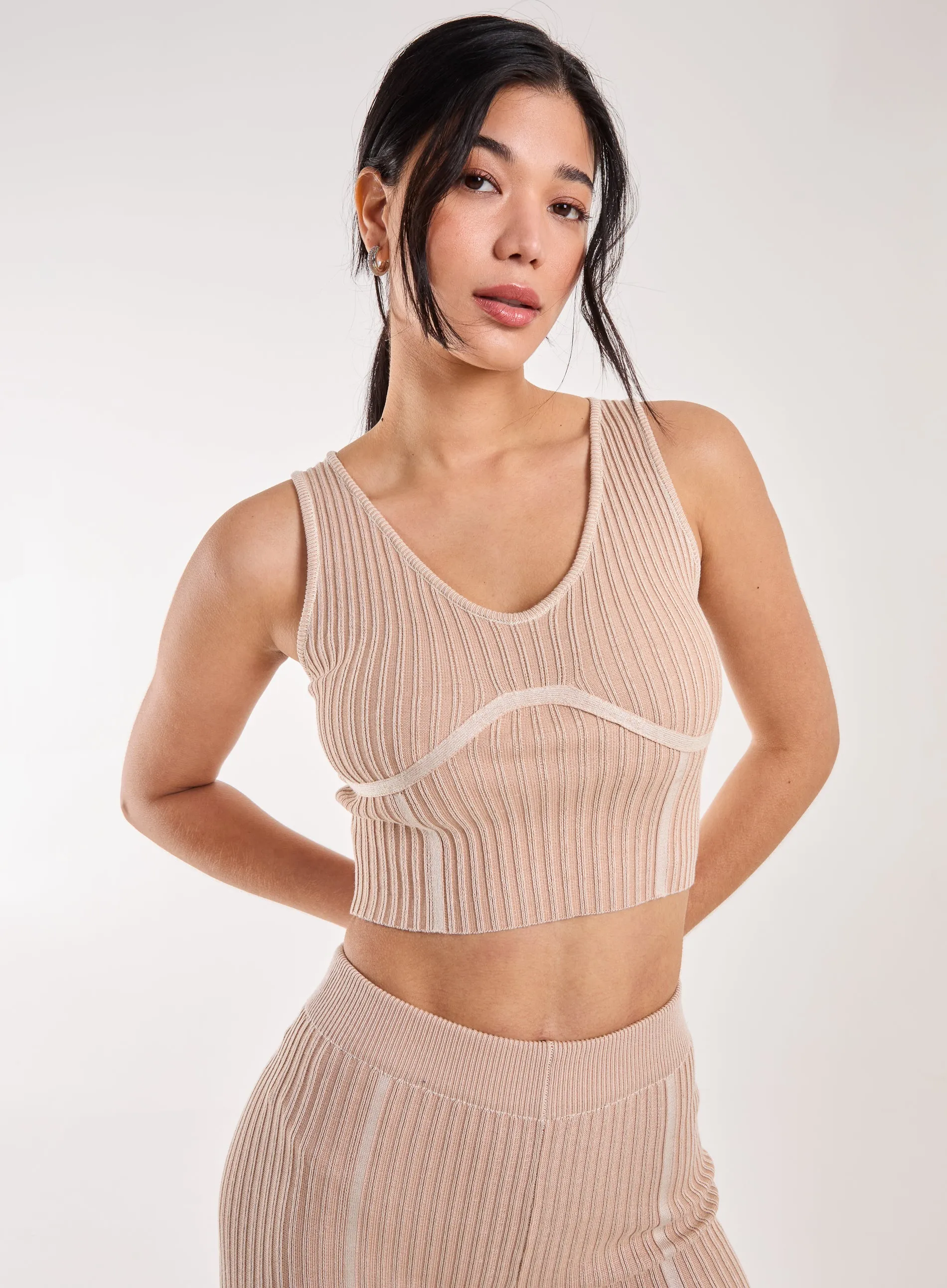 Two Tone Rib Corset Detail Top