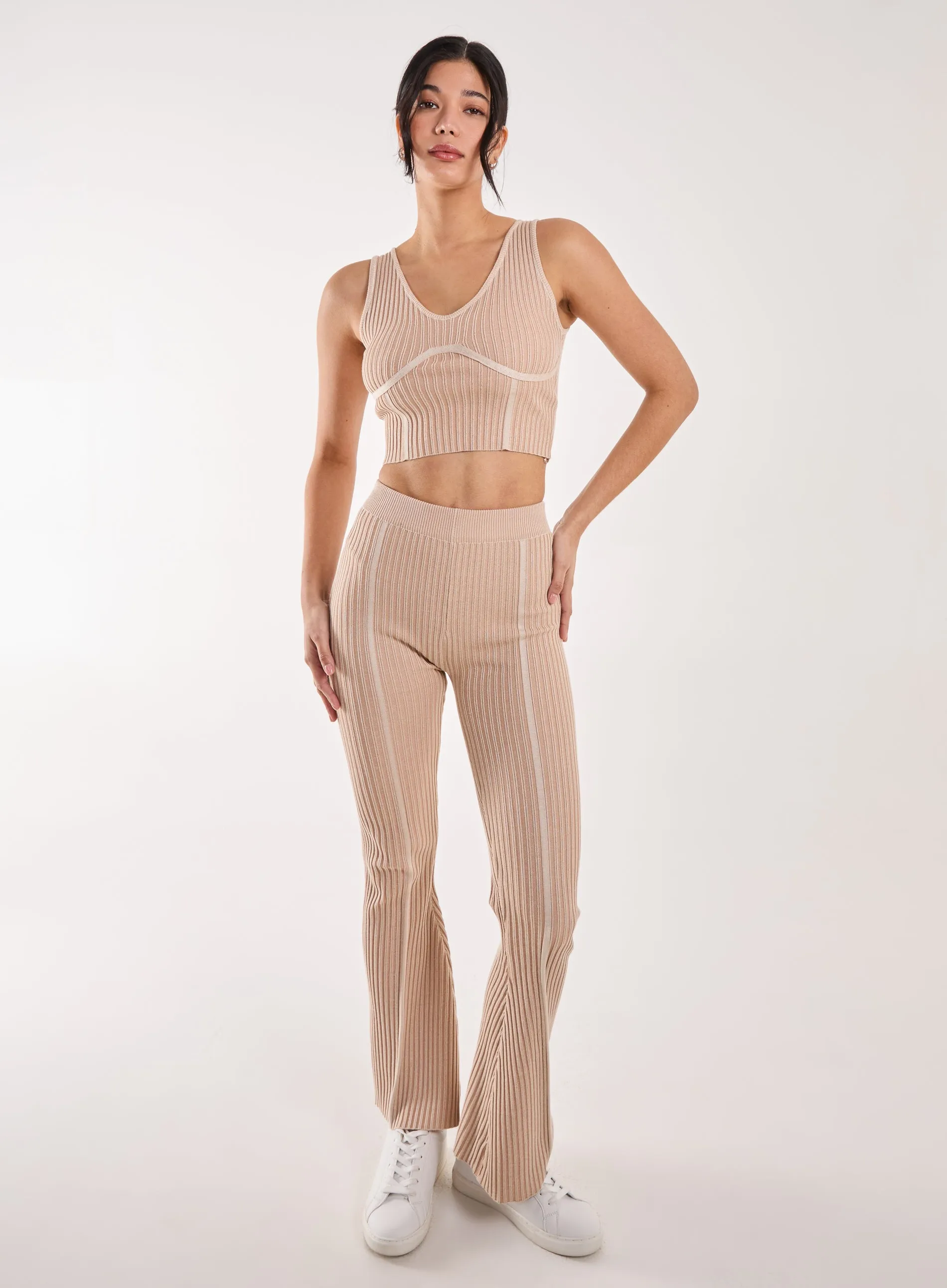 Two Tone Rib Corset Detail Top