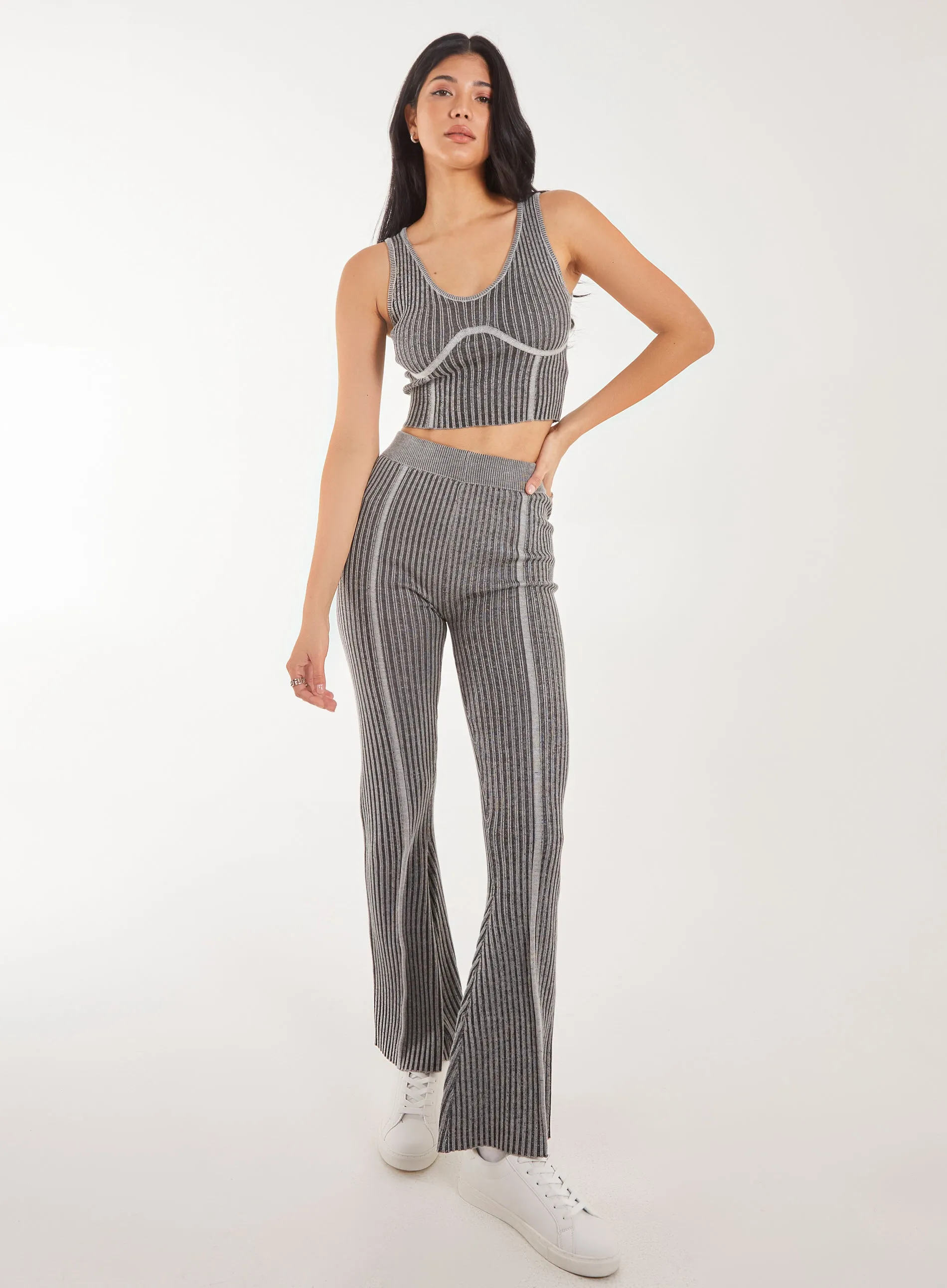 Two Tone Rib Corset Detail Top