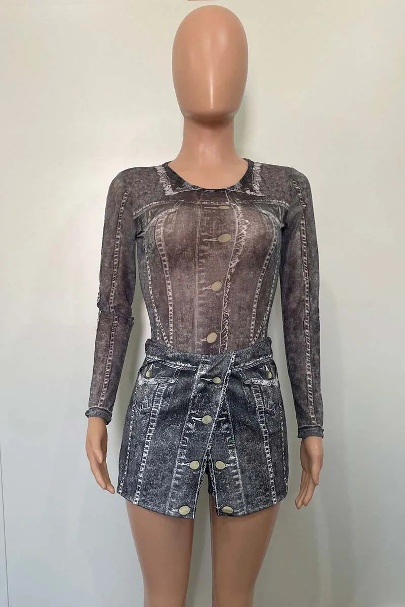 UI879 See-Through Bodysuit Top and Shorts Set