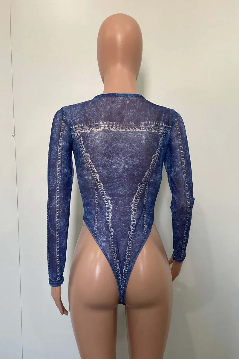 UI879 See-Through Bodysuit Top and Shorts Set