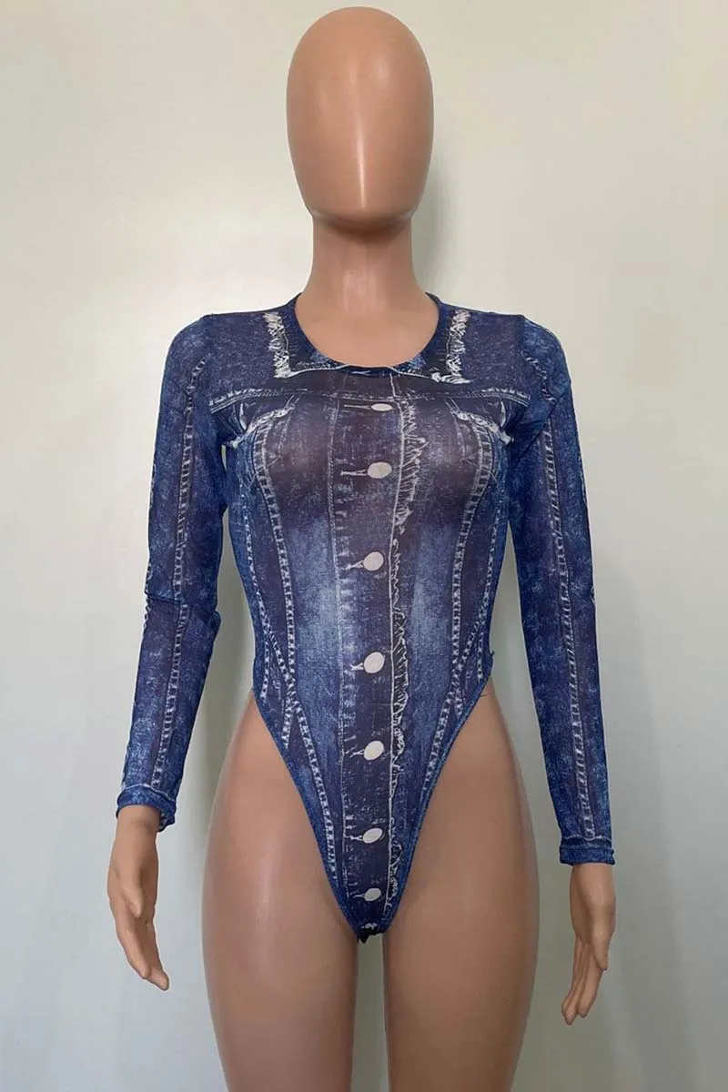 UI879 See-Through Bodysuit Top and Shorts Set