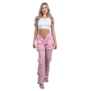 V Cut Rose Cargo Pants