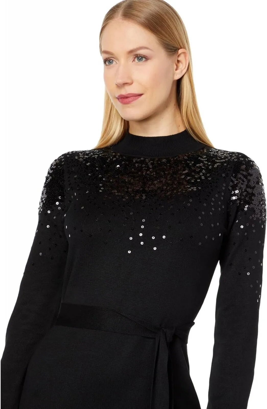 Vince Camuto Womens Sequin Embellished Turtleneck Midi Dress VC1M3244 Black M