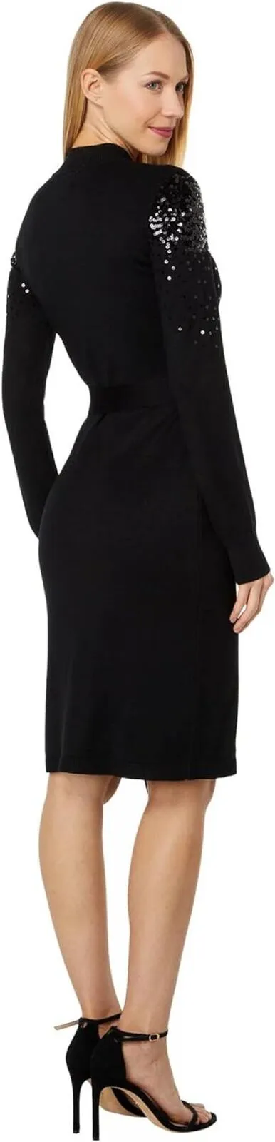Vince Camuto Womens Sequin Embellished Turtleneck Midi Dress VC1M3244 Black M