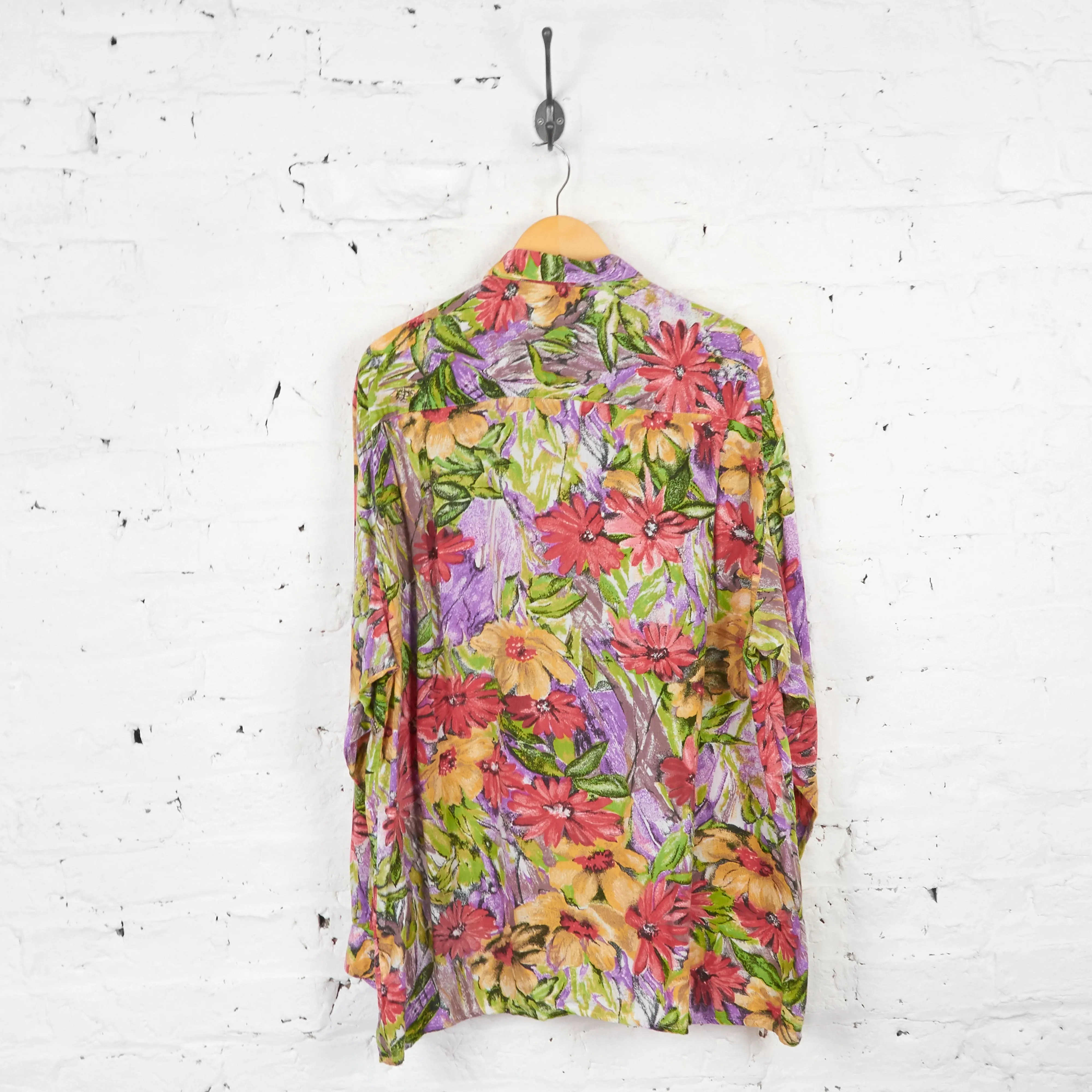 Vintage Floral Patterned Party Shirt - Purple - L