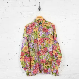 Vintage Floral Patterned Party Shirt - Purple - L