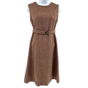 Vintage Pendleton Dress Wool Herringbone Belted Midi Sheath Sleeveless
